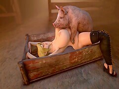 Pig fucking a young girl in the drinking fountain